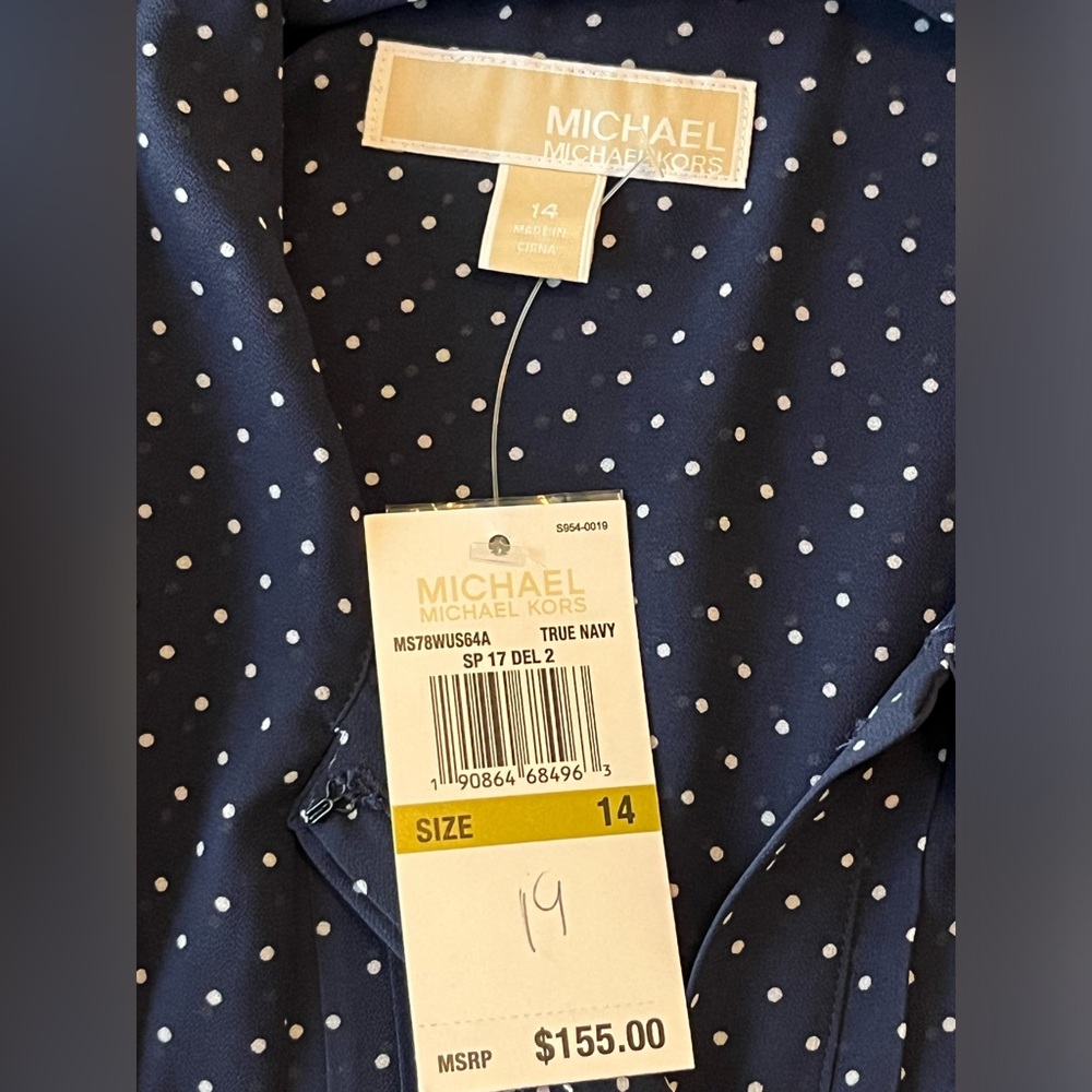 NWT Michael Kors Dark Blue White Polka Dot Sleeveless Collared Maxi Dress - Picture 2 of 3